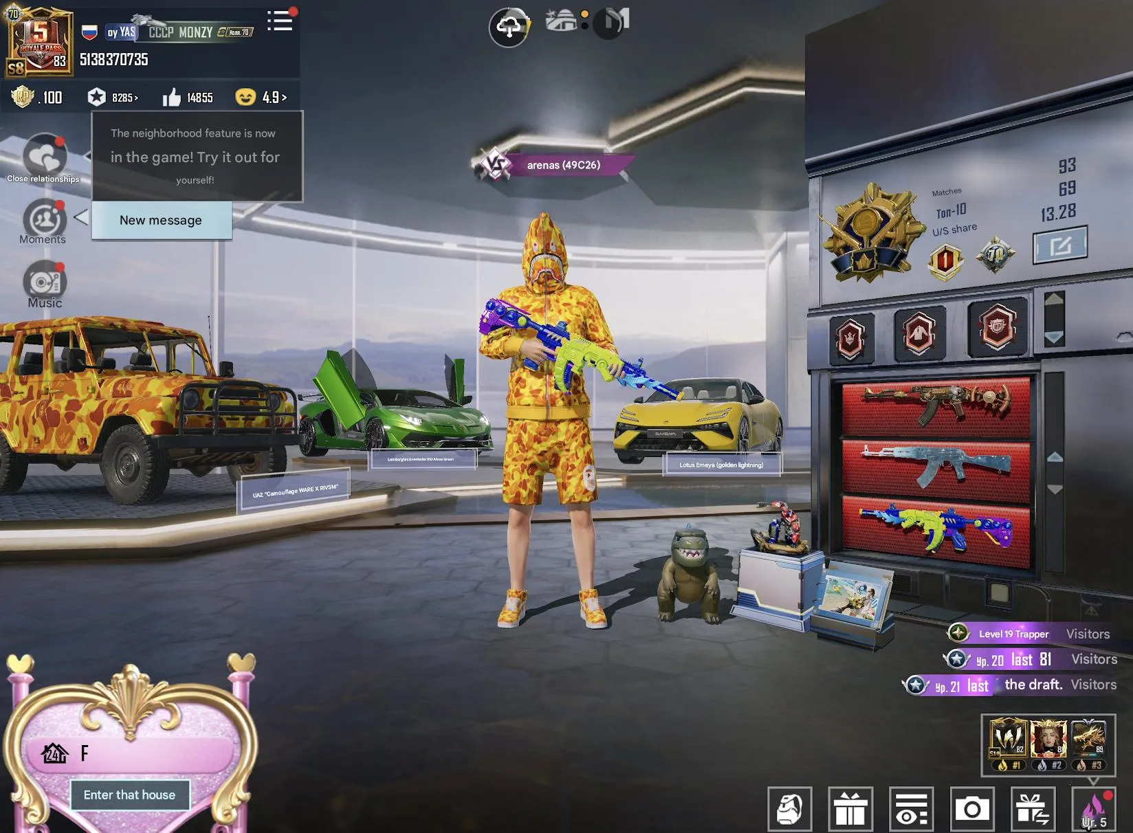 PGM235 FULL BAPE 9/9, 70 LVL COLL, X-Suit Dravion/Raven, Godzilla, UAZ BAPE, Lamba, 100+ Mythic, 50+ Lab Guns (G)